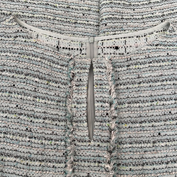 St. John Collection ‘Riana’ Tweed Fringe Split-neck Mint Green & Blue Dress - Picture 9 of 16
